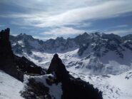 Glacier d'Arsine con a dx Montagne des Agneaux e Pic de Neige Cordier davanti a Barre e Dome