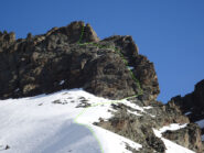 Il percorso per il superamento del salto roccioso della cresta