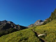 Traverso verso il bivio per il Colle Manzol, con la Meidassa in fondo 