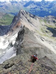 Andrea in uscita dal camino Maquignaz