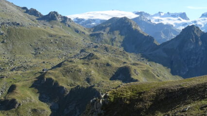 Dal colle Vascoccia: il rifugio, Col Croce e Ghiacciaio di Ventina.