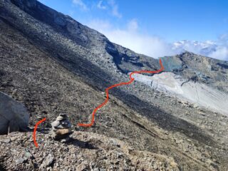 Discesa al ghiacciaio e traverso, visto dal punto di passaggio verso la normale