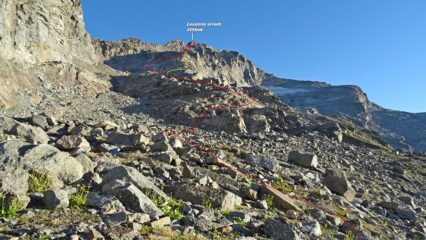 In rosso la traccia che abbiamo fatto, in giallo quella in discesa dall targa Murialdo.
