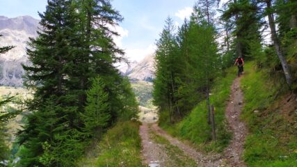 L'innesto sulla sterrata di salita a fine discesa.