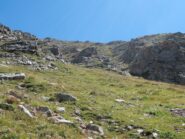Pendio sotto la cima e canale percorsi in discesa
