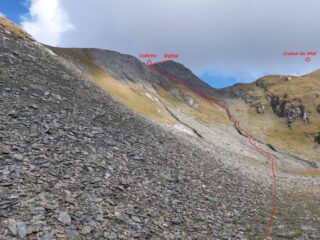 Il valloncello di salita, lato Creton du Midi, con il percorso seguito