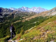 La testata del vallone con Andolla e trittico del Sempione sullo sfondo.