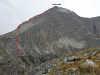 Tracciato della via e prosecuzione in cresta