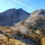 dal Passo Teste Combè ,le cime Ciarnièr (sx) e Resdur (dx)