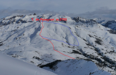 Itinerario visto dal Parpaillon
rosso salita 
blu discesa con risalita