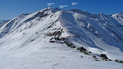 La traccia che dal Colle Cervetto sale ai Fortini di Crosa.