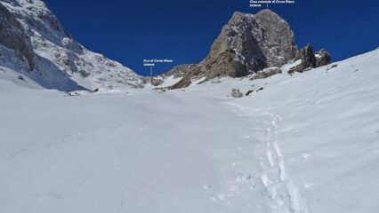 Ci precede un solitario skialp, che farà retrofront appena sotto al P.so di Corna Piana.