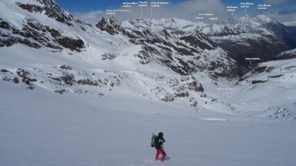 Si ridiscende il ghiacciaio verso il Vallon de Seiva. 