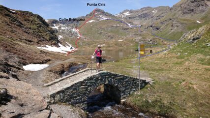 La Punta Cris dal lago della Battaglia, con le due varianti di salita