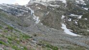 Le ultime lingue di neve sopra il torrente. Mt 2300 ca