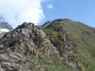 La dorsale di salita vista dalla Finestra. La cima è l'ultima gobbetta erbosa in alto.