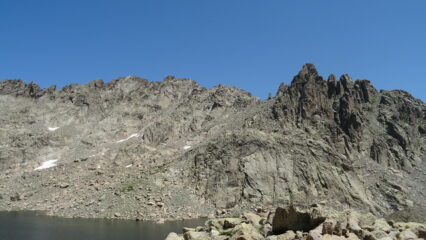 Dopo il lago si sale il canale verso dx puntando al dito, poi per cresta e sotto cresta