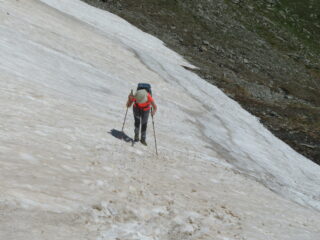 la ripida salita finale su neve, che richiede attenzione