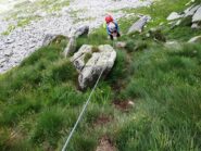 Discesa attrezzata, ferrata con cavo.