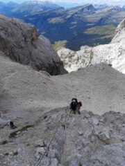In discesa sulla ferrata delle Farangole