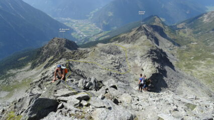 La traccia dal colletto alla cima, vista alle nostre spalle. 