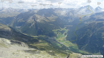 In evidenza la traccia della via normale per il Collalto che faremo il giorno dopo. 