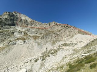 Percorso di salita alla Testa di Bresses Nord visibile salendo verso il Colletto di Valasco.