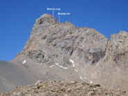 L'itinerario visto da sotto il Col Lombard (in verde la discesa)