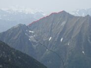 Traccia spannometrica di avvicinamento (nero) e cresta (rosso)