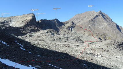 In rosso la traccia per il Colle Valletta.