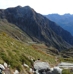 La traccia con salita diretta dall'Alpe Barmat per il canale da sud.