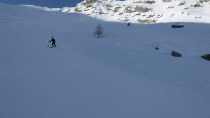neve ventata scendendo verso la Chapelle de Sainte Anne