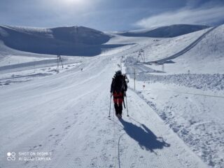 Sulla pista verso il colle tra Piccolo Cervino e Gobba di Rollin