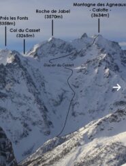 Tracciato della discesa sul glacier du Casset,  foto da camptocamp 