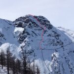 La via vista da Rocca Bianca (in nero i 2 avvicinamenti possibili da Indiritti e dagli impianti)