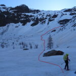 Traccia per l'imbocco del canalone.