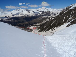 Traccia di discesa verso l'Alpe Groppera.