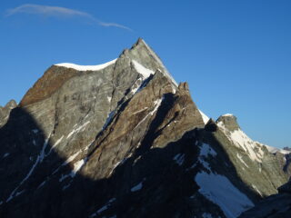 La cresta da percorrere con la Dent d'Herens sullo sfondo e la cima nevosa sulla destra