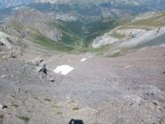 Dal colletto della Rognosa, panorama sulla pietraia e sul vallone.