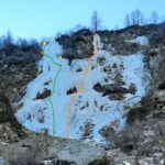 In verde la via;
In giallo le soste su alberi per le doppie