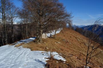 Il dosso dell'Alpe Sacchi con la Cappelletta.