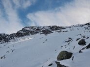 La cima e il pendio percorso per raggiungere la cresta Sud-Ovest