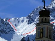 Le nostre discese con lo splendido campanile di Chialvetta