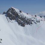 In rosso il percorso meno ripido, il verde la diretta