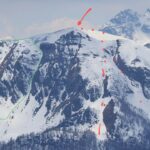 In rosso i canali Est della cima 