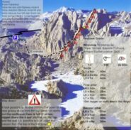 Nota: questo schema risale probabilmente all'epoca dell'apertura; la discesa sul versante Nord a oggi non comporta più alcun problema, l'area deve essere stata bonificata ormai da tempo, i sentieri sono ufficialmente segnati e frequentati da molti escursionisti...