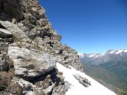L'inizio della cengia che porta nel canalino.