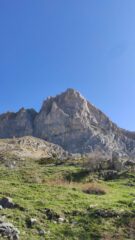 La parete e la cengia viste da Petit Cloche