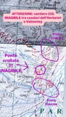 ATTENZIONE ‼️: Il sentiero 22G da Valnontey ai casolari dell’Herbetet inagibile per ponte crollato e numerose frane di grandi dimensioni (interi tratti di sentiero divelti). 