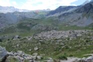 Dall’ultimo colletto prima della discesa al Muffè tutto il percorso in traversata; nel circoletto l’ometto del Col Raty